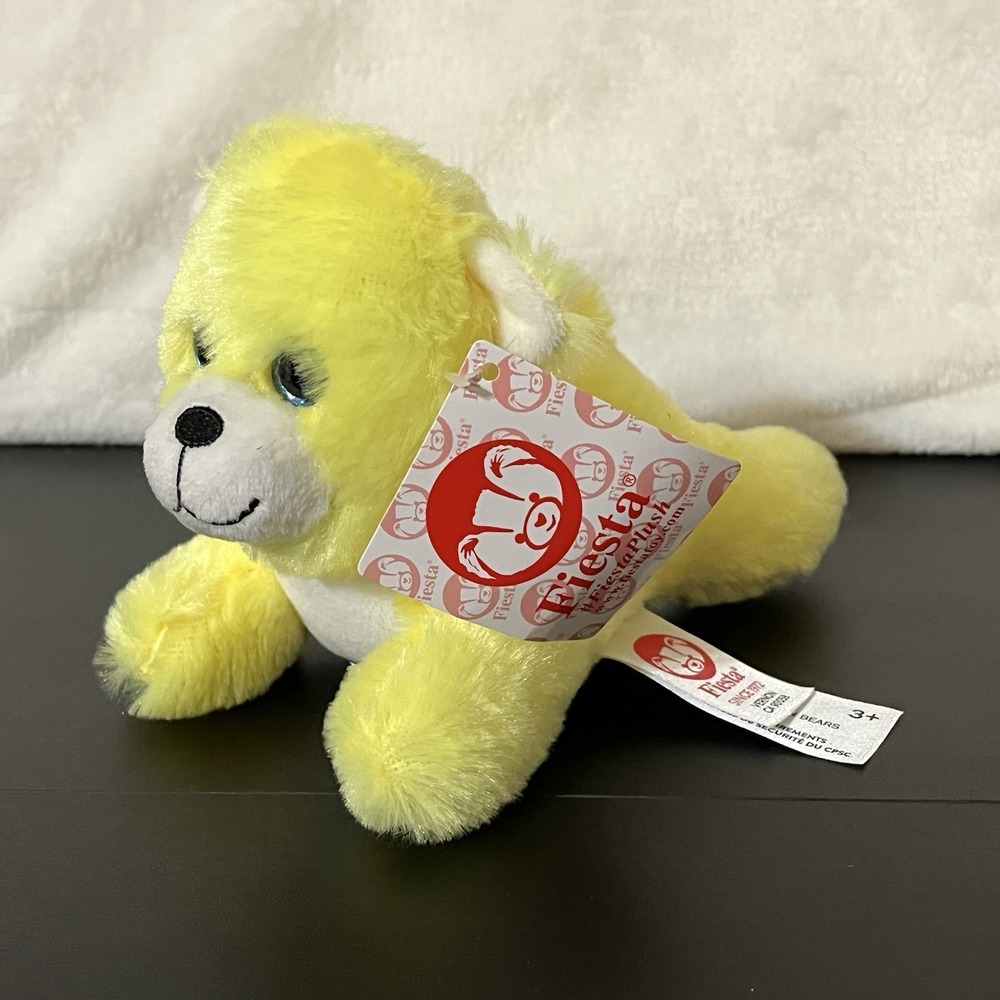 Fiesta Little Bear Plush Stuffed Animal Neon Fluoresent Yellow 7" with Tags